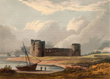 Flint Castle, ruined castle in Flintshire in Wales, around 1850, after a painting by Theodore Henry