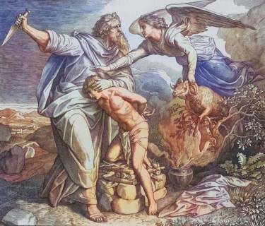 Biblical story, The Sacrifice of Isaac, digitally enhanced reproduction of a wood engraving by