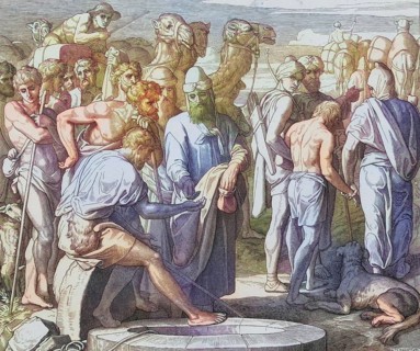 Biblical story, Joseph is sold by his brothers, digitally enhanced reproduction of a wood engraving