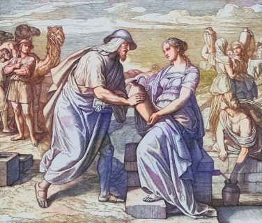 Biblical story, Abraham's servant meets Rebekah, woman of Isaac and mother of the twins Esau and