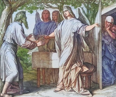 Biblical story, Abraham is promised a son, digitally enhanced reproduction of a wood engraving by