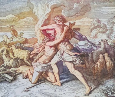 Biblical story, Cain kills his brother Abel, digitally enhanced reproduction of a wood engraving by