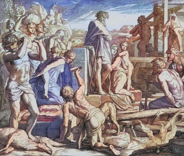 Biblical history, The Punishment of Cain, digitally enhanced reproduction of a wood engraving by