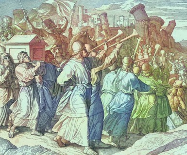 Biblical history, The walls of Jericho fall, digitally enhanced reproduction of a wood engraving by