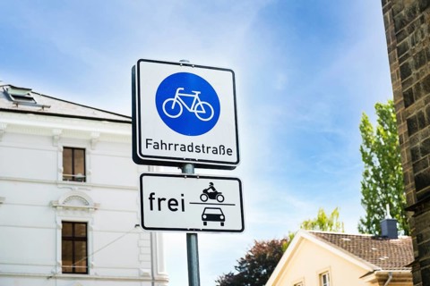 Bicycle street sign in Wuppertal, Germany, digitally reworked