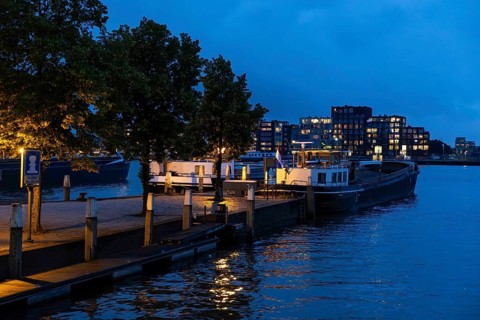 Ships at anchor in the harbour of Dordrecht, Netherlands, digitally reworked