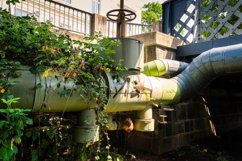 District heating pipeline on the Wupper in Wuppertal, Germany