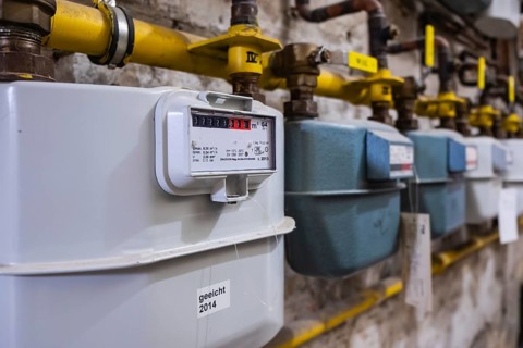 Gas meter in a cellar in Wuppertal, Germany, digitally reworked