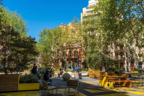 Superblock or Superilla in the Sant Antoni neighbourhood, a heavily car-restricted area of the city