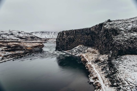 Fjord in southern iceland, Winter, Golden Circle, Mountains, River, Snow, Rocks, Iceland* Fjord in