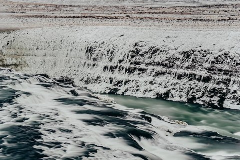 Gulfoss Waterfall in southern iceland, Winter, Golden Circle, Mountains, River, Snow, Iceland,
