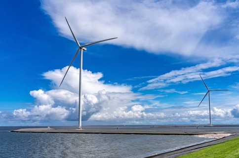 Strekdammen Wind Farm, wind farm at the seaport of Eemshaven in the Netherlands, built on offshore