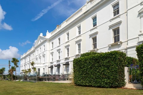 Historic terrace houses built c 1860s overlooking Plymouth Sound, Grand Parade, West Hoe, Plymouth,