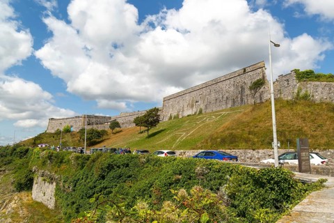 Walls of historic military fortress, The Royal Citadel, city of Plymouth, Devon, England, UK