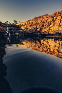 Bell Gorge waterfall, a body of water in north-west Australia in the Kimberley. Sunrise in the