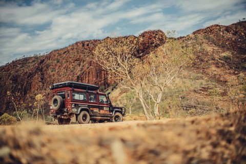Landrover Defender four-wheel drive vehicle in the Australian outback