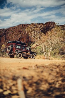 Landrover Defender four-wheel drive vehicle in the Australian outback