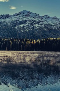 Autumn atmosphere on a cold morning in the Engadin in the Swiss Alps