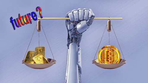Symbolic image, gold or bitcoin, insecure digital currency, bitcoin, gold as a reserve currency,