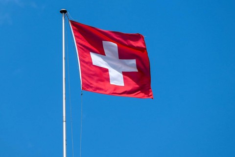 Swiss flag, Interlaken, Canton of Bern, Switzerland