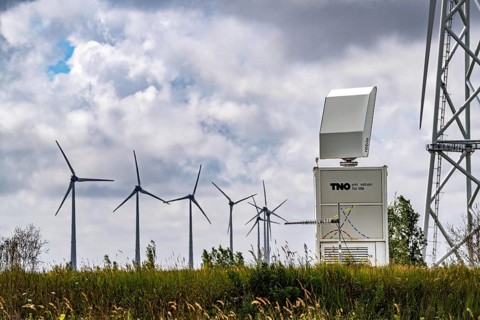 Wind farm in Eemshaven, radar system of the Dutch manufacturer Robin, bird radar, here type Robin