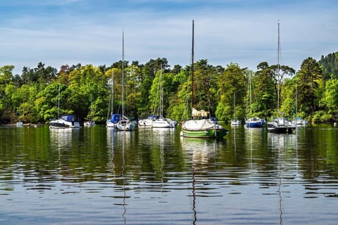 Boats on Windermere Lake, Fell Foot Park, Lake District, Cumbria, England, United Kingdom