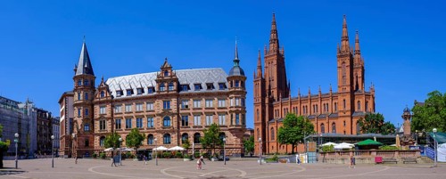 Market Square with New Town Hall, Protestant Market Church, Wiesbaden, Hesse, Germany