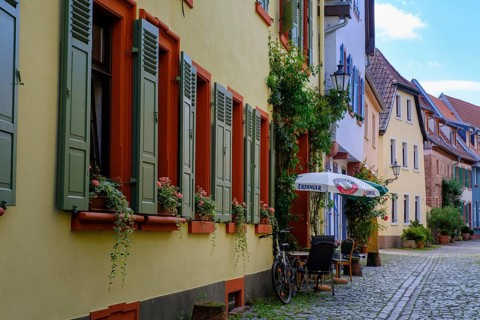 Half-timbered houses in the old town centre, Ladenburg, Rhine-Neckar district, Baden-Württemberg,