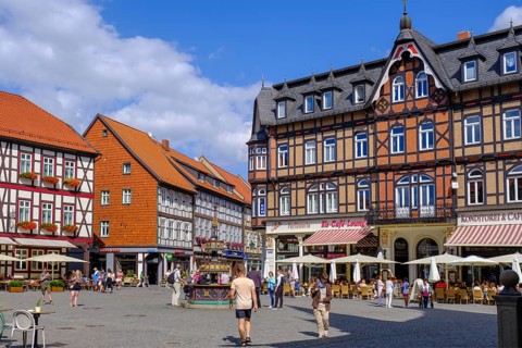 Half-timbered houses on the market square, Wernigerode, Harz, Saxony-Anhalt, Germany