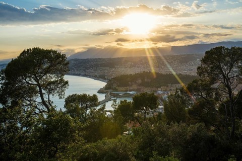 Panorama, Sunset, View from Mont Boron, Nice, Alpes Maritimes, Provence Alpes Cote d'Azur, French