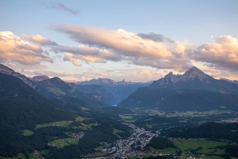 Panoramic view of Berchtesgaden, Watzmann and Königssee from the Kneifelspitze