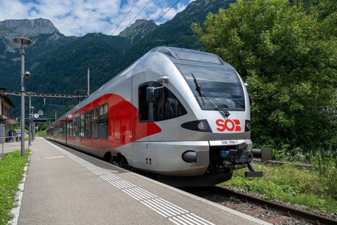 SOB passenger train, Schweizerische Südostbahn, Glarus, Switzerland