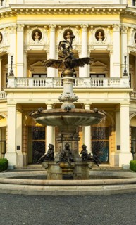 The Slovak National Theatre and the Ganymede Fountain on Hviezdoslav Square in Bratislava, Slovakia