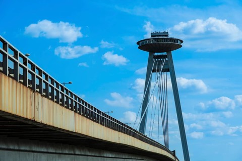UFO Tower on the Bridge of Slovakian Resistance in Bratislava, Slovakia
