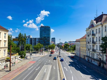 Multi-lane road in the city centre of Bratislava, Slovakia
