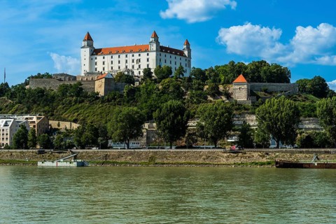 View of Bratislava Castle from the other bank of the Danube, Slovakia