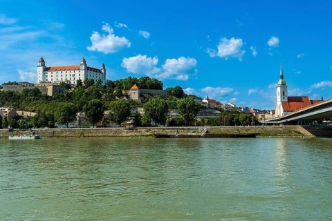 View of the castle and St Martin's Cathedral in Bratislava, Slovakia, from the other bank of the