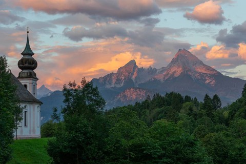 Gigantic sunrise near Maria Gern with a view of the Watzmann