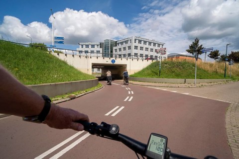Roundabout in the Dutch city of Houten, the lanes for cars and bicycles are separated, the cycle