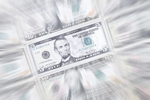 US dollar notes, 10 dollars, 5 dollars, banknotes, zoom effect