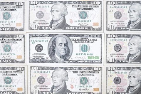 US dollar notes, 10 dollars, 100 dollars, banknotes