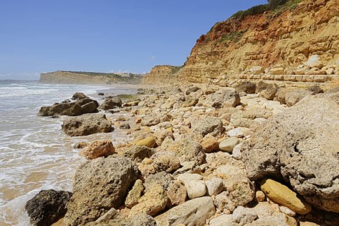 Rocky coast, Praia de Porto de Mos, Algarve, Portugal