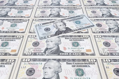 US dollar notes, 10 dollars, 20 dollars, banknotes