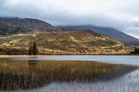 Farms over Loch Slapin, Isle of Skye, Scotland, UK