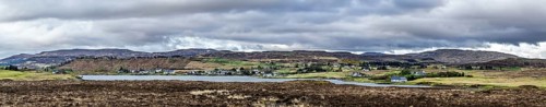 Panorama of Farms over Loch Harport, Drynoch, Isle of Skye, Scotland, UK