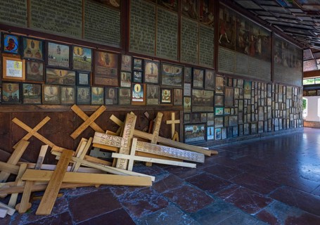 Votive plaques in the walkway around the Chapel of Grace, Kapellplatz, place of pilgrimage,