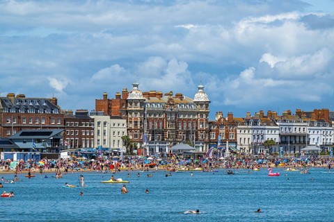 Beach and seaside in Weymouth, Esplanade, Weymouth, Dorset, England, United Kingdom