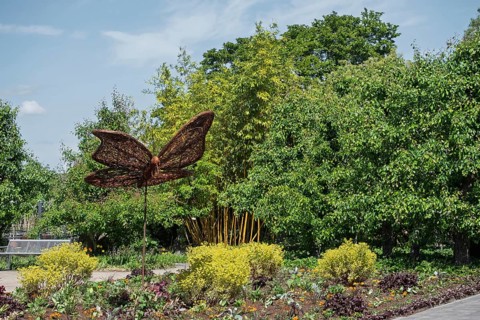 Butterfly figure made of wickerwork, district educational garden, Burgsteinfurt, Münsterland, North