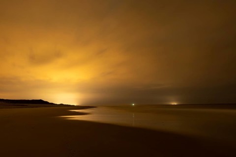 Northern Lights with Milky Way at the North Sea, Elbogen, List, Sylt, Schleswig-Holstein