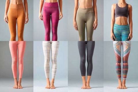 Collage of beautiful women legs in yoga pants. Concept of active sporting lifestyle physical
